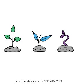 Set of plants. Vector cartoon illustrations. Isolated objects on a white background. Hand-drawn sprouts.
