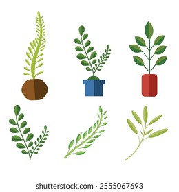 Set of plants. Vector flat illustration. Isolated on white background. Perfect for various designs: interior, meditation, health and posters.