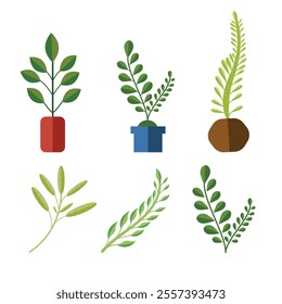 Set of plants. Vector flat illustration. Isolated on white background. Perfect for various designs: interior, meditation, health and posters.