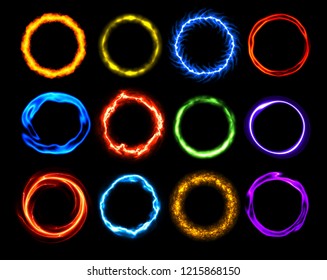 Set of Plasm Rings - Vector Flame, Neon and Plasma Round Frames  - Abstract Collar Plasm Templates
