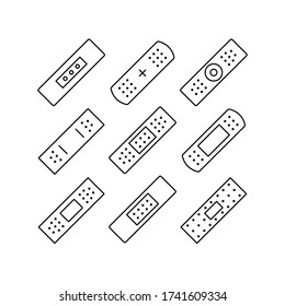 Set of plaster icons. Simple line icon on white background. Medical plaster, adhesive bandage, band aid, bandage sing. Web site page and mobile app design vector element. Vector illustration.
