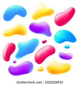 Set of plastic abstract forms. Collection of fluid shapes of different colors. Vector illustration isolated on white background