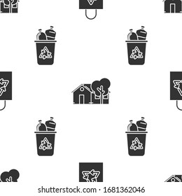 Set Plastic bag with recycle, Eco friendly house and Recycle bin with recycle symbol on seamless pattern. Vector