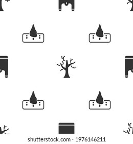Set Plastic bag, Withered tree and Deforestation on seamless pattern. Vector