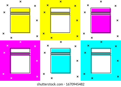 Set Plastic bag with ziplock icon isolated on color background.  Vector Illustration