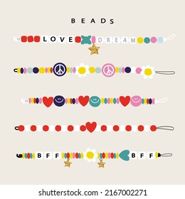 Premium Vector  Handcraft friendship bracelets plastic bead bracelets old  school kids handmade accessories with colored beads flat vector  illustration set