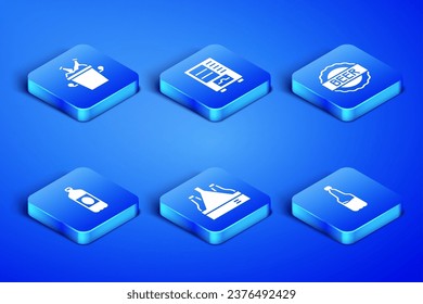 Set Plastic beer bottle, Beer bottles in ice bucket, Pack of, Vending machine and Bottle cap with icon. Vector