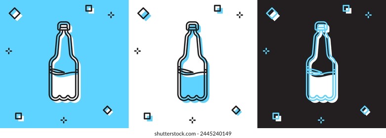 Set Plastic beer bottle icon isolated on blue and white, black background.  Vector