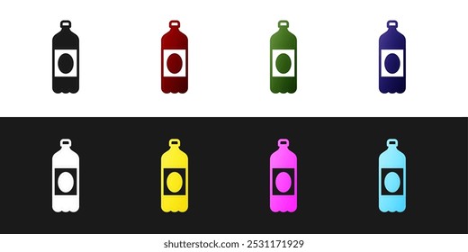 Set Plastic beer bottle icon isolated on black and white background.  Vector