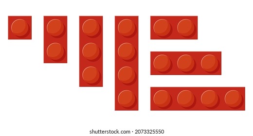 Set plastic blocks. A vector illustration of of toy bricks in red colors on white background