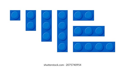 Set plastic blocks. A vector illustration of of toy bricks in blue colors on white background. 
