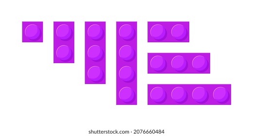 Set plastic blocks. A vector illustration of of toy bricks in purple colors on white background. 