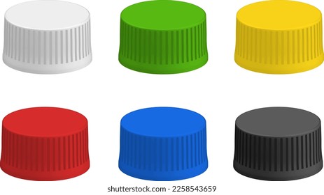 Set of plastic bottle caps in different colors.