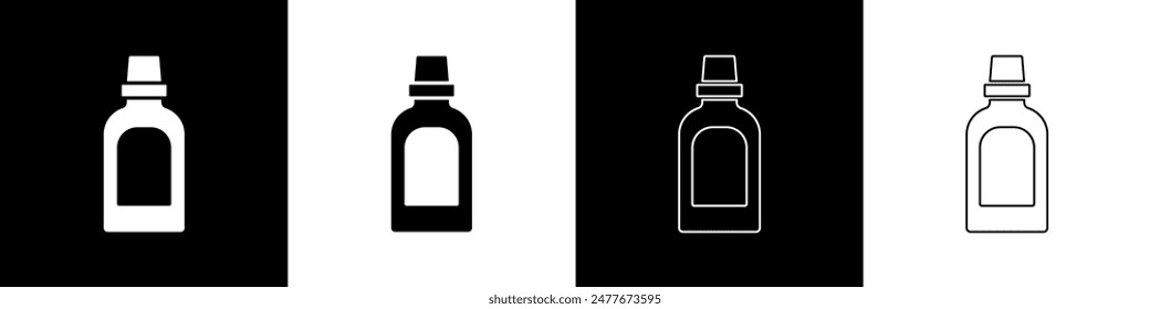 Set Plastic bottle for laundry detergent, bleach, dishwashing liquid or another cleaning agent icon isolated on black and white background.  Vector