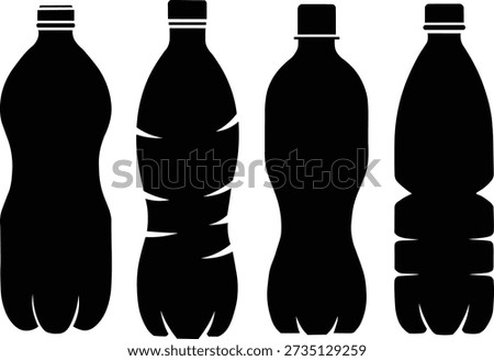 Set of Plastic Bottle Silhouettes. Black Vector Icons of Water and Soda Containers. Beverage Packaging and Recycling Waste Design Elements.