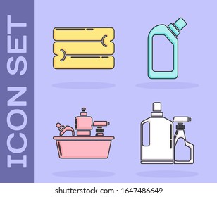 Colocar botellas de plástico para líquido lavavajillas líquido, Almohadilla. Vector