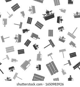 Set Plastic bottles for liquid dishwashing liquid, Towel stack , Squeegee, scraper, wiper and Plastic bottles for liquid dishwashing liquid on seamless pattern. Vector