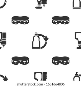 Set Plastic bottles for liquid dishwashing liquid, Plastic bottles for liquid dishwashing liquid and Sponge  on seamless pattern. Vector