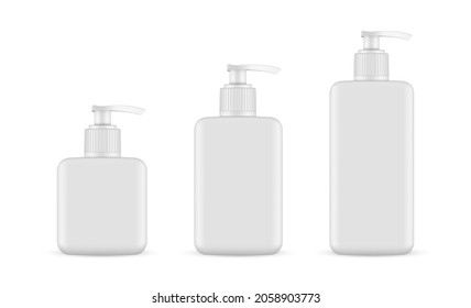 Set of Plastic Bottles With Pump, Isolated on White Background. Vector Illustration