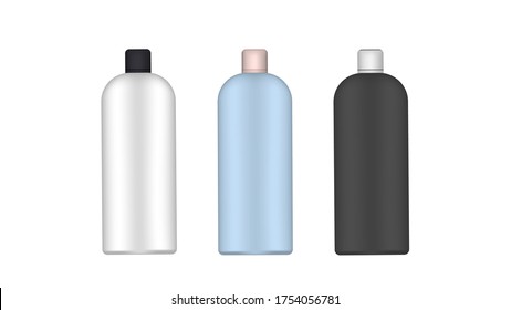 Set of plastic bottles. Realistic bottle. Good for shampoo or shower gel. Isolated. Vector.