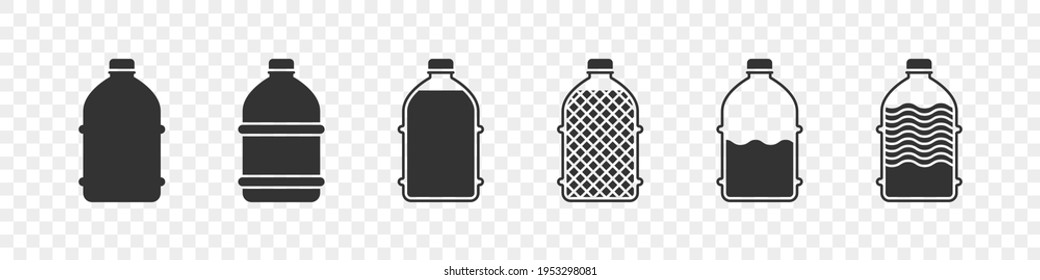 Set of plastic bottles. Silhouettes of bottles. Concept flat bottles icons. Vector illustration