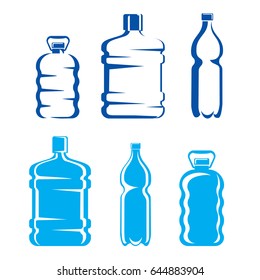 set of plastic bottles symbols and silhouettes for clean water