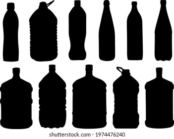 Set of plastic bottles for water. 