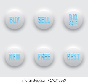 Set of plastic buttons / icons for e-commerce, can be used for websites (UI) or smartphones and tablets applications (app). Clean and modern style