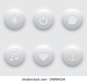 Set of plastic buttons / icons for websites (UI) or smartphones and tablets applications (app). Clean and modern style