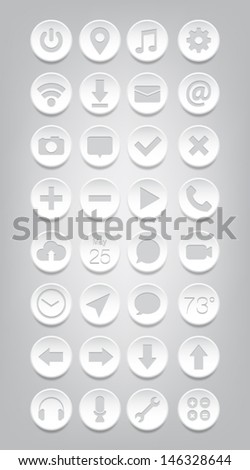 Set of plastic buttons / icons for websites (UI) or applications (app) for smartphones or tablets