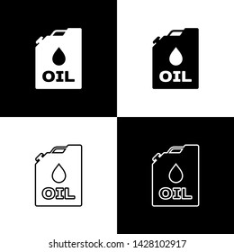 Set Plastic canister for motor machine oil icon isolated icons isolated on black and white background. Oil gallon. Oil change service and repair. Engine oil sign. Vector Illustration