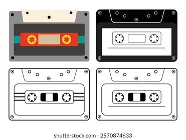 Set of plastic cassette, audio tape, retro vector illustration, Retro music cassette tape graphics, 80's, 90's Mixtape eps images vector illustrations isolated on white background