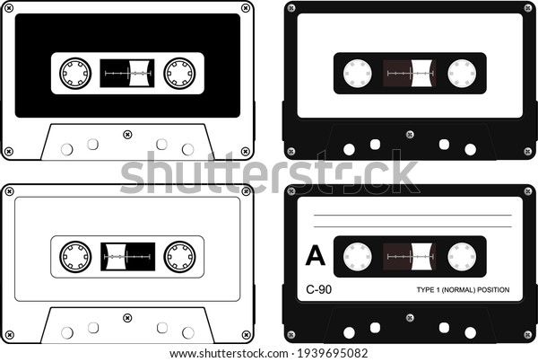 Set of plastic cassette, audio tape, retro\
vector illustration.