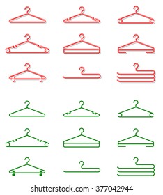 Set of plastic clothes hangers. Shaded and silhouette. All elements sorted and grouped in layers