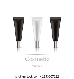 Set of plastic container for cosmetic product. Realistic vector mockup.