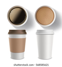 Set of plastic containers of coffee. Isolated mockup on a white background. Stock vector illustration.