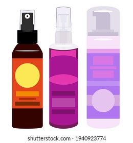 Set of plastic cosmetic bottles and tubes. Jars for cream, shampoo, cosmetics isolated on a white background. Vector illustration. 