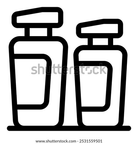 Set of plastic cosmetic packaging bottles with dispenser pump for shampoo or shower gel