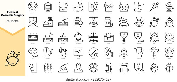 Set of plastic and cosmetic surgery Icons. Simple line art style icons pack. Vector illustration