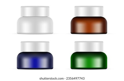 Conjunto de Mockups de Jares de Crema Plástica, Aisladas en Fondo Blanco. Ilustración vectorial