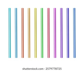  Set of plastic drinking straws in bright colors on a white background. Suitable for environmental, lifestyle design projects. Vector illustration.