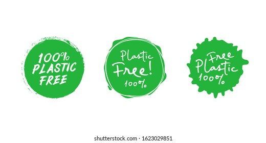 Set of plastic free green eco friendly design elements. Vector stock illustration.