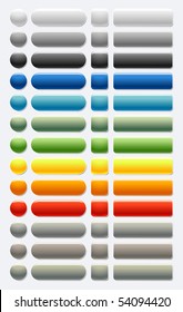 Un conjunto de Botones Web brillantes de vidrio plástico de color. Agrupados de manera inteligente.