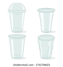 Conjunto de ilustraciones vectoriales de vidrio plástico aisladas sobre fondo blanco. 