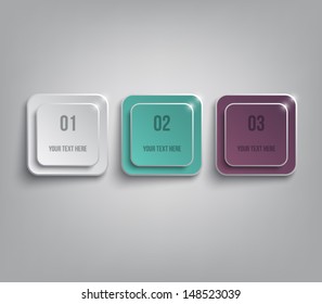 Set of plastic glossy banners template with shiny lights for business design, infographics, reports, number options, step presentation or workflow layout. Clean and modern style