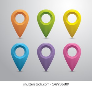 Set of plastic glossy map pointers for websites (UI) or applications (app) for smartphones and tablets. Modern style