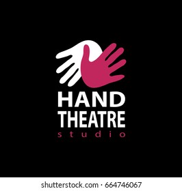 Set of plastic hands theater studio logo design with gloves