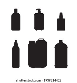 Set of plastic household containers Vector illustration Different icons of jars and bottles for cleaning and washing isolated on white background
