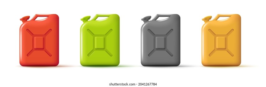 Set of Plastic Jerrycan Canister for Oil or fuel, 3d render style, isolated