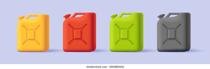 Set of Plastic Jerrycan Canister for Oil or fuel, 3d render style isometric, isolated